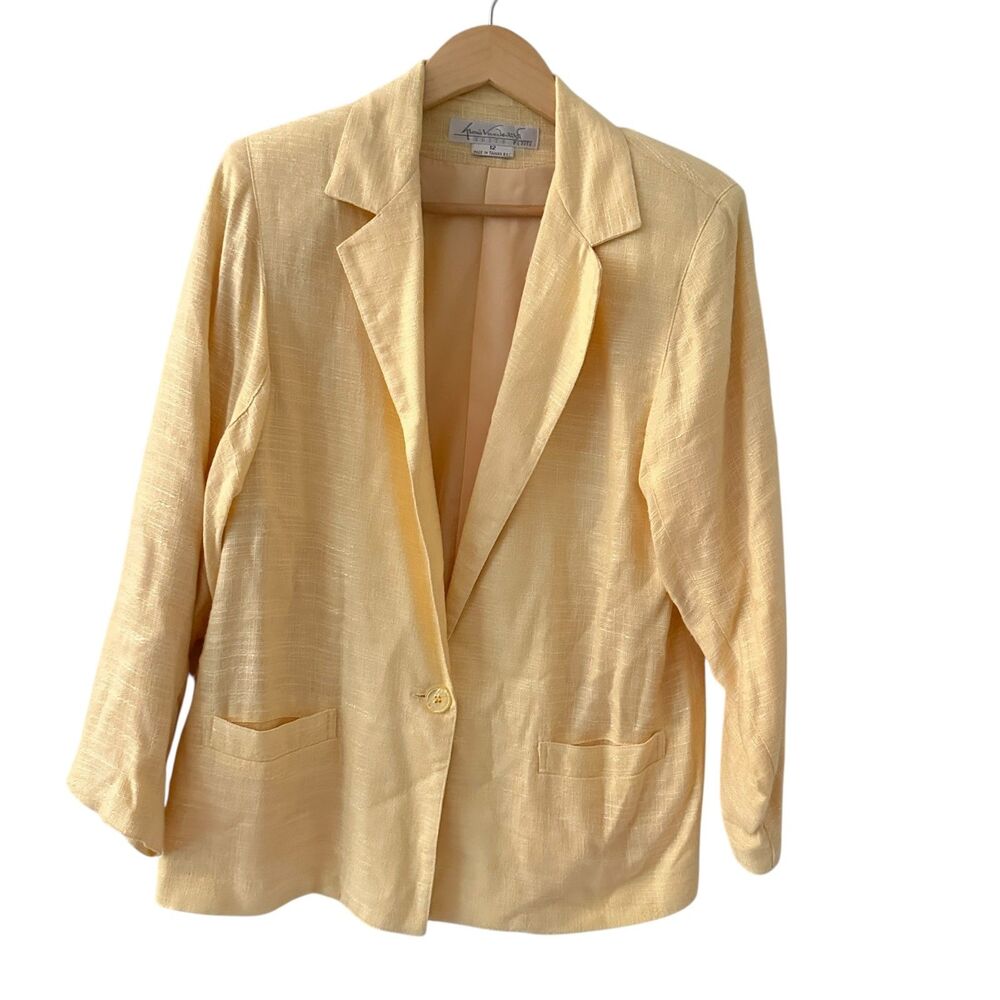 Gloria Vanderbuilt Butter Yellow Vintage Lined Single Button Blazer 12 Petite